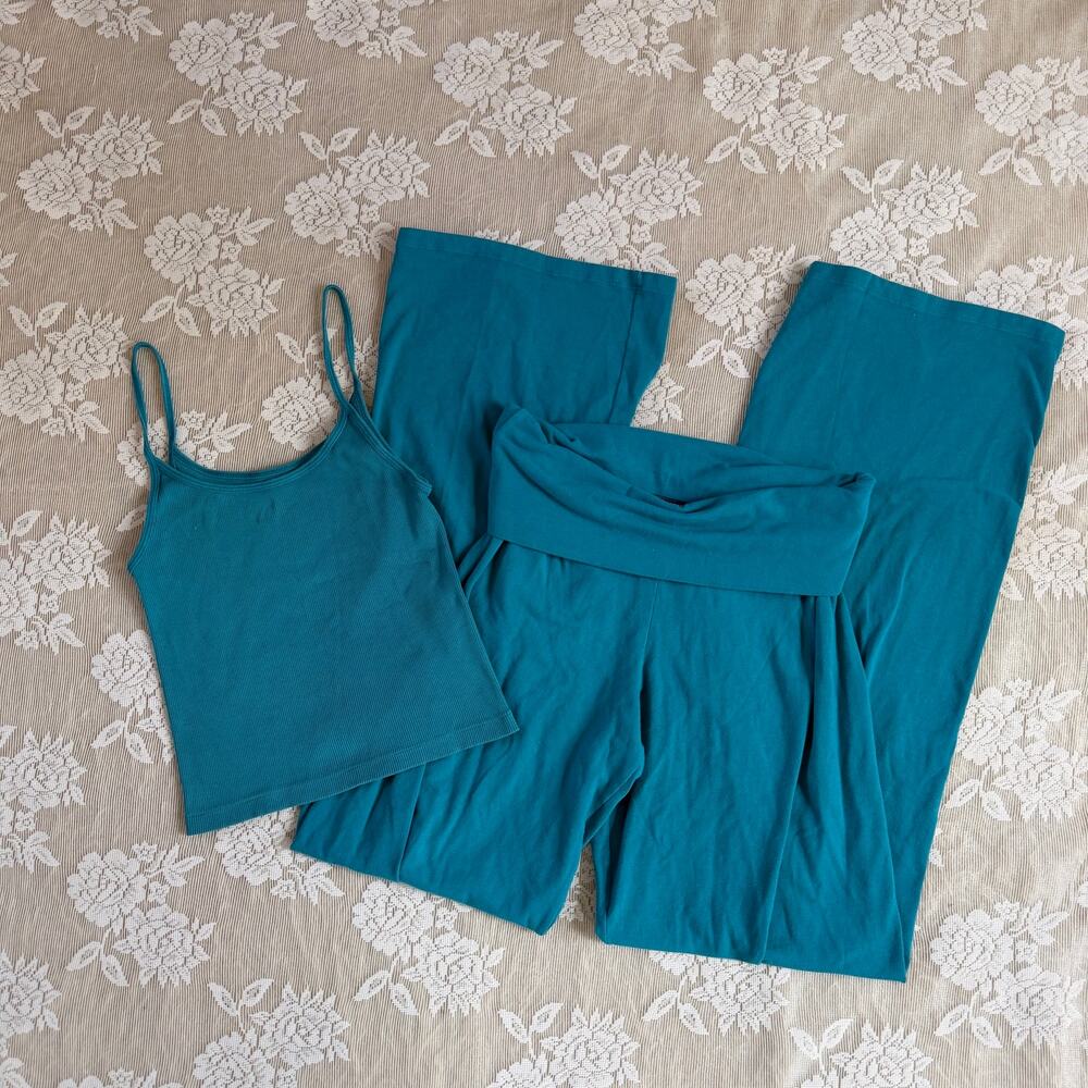 Brandy Melville Teal Foldover Flare Pants + Tank Set